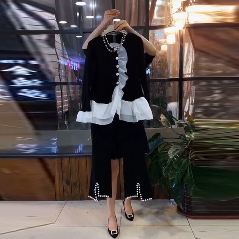 オータム薄手シャツ カジュアルパンツ 大きめサイズ 秋物 ミックスインファッション53335530881