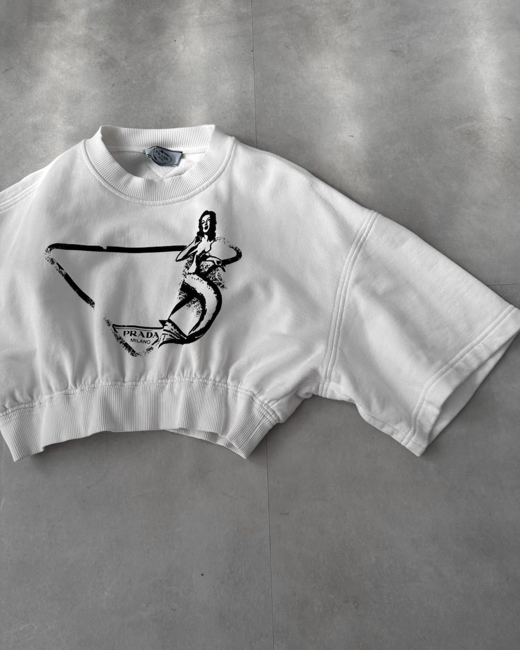 PRADA クロップド丈 半袖スウェット ホワイト M PRADA MERMAID PRINT CROPPED SWEATSHIRT | dear closet
