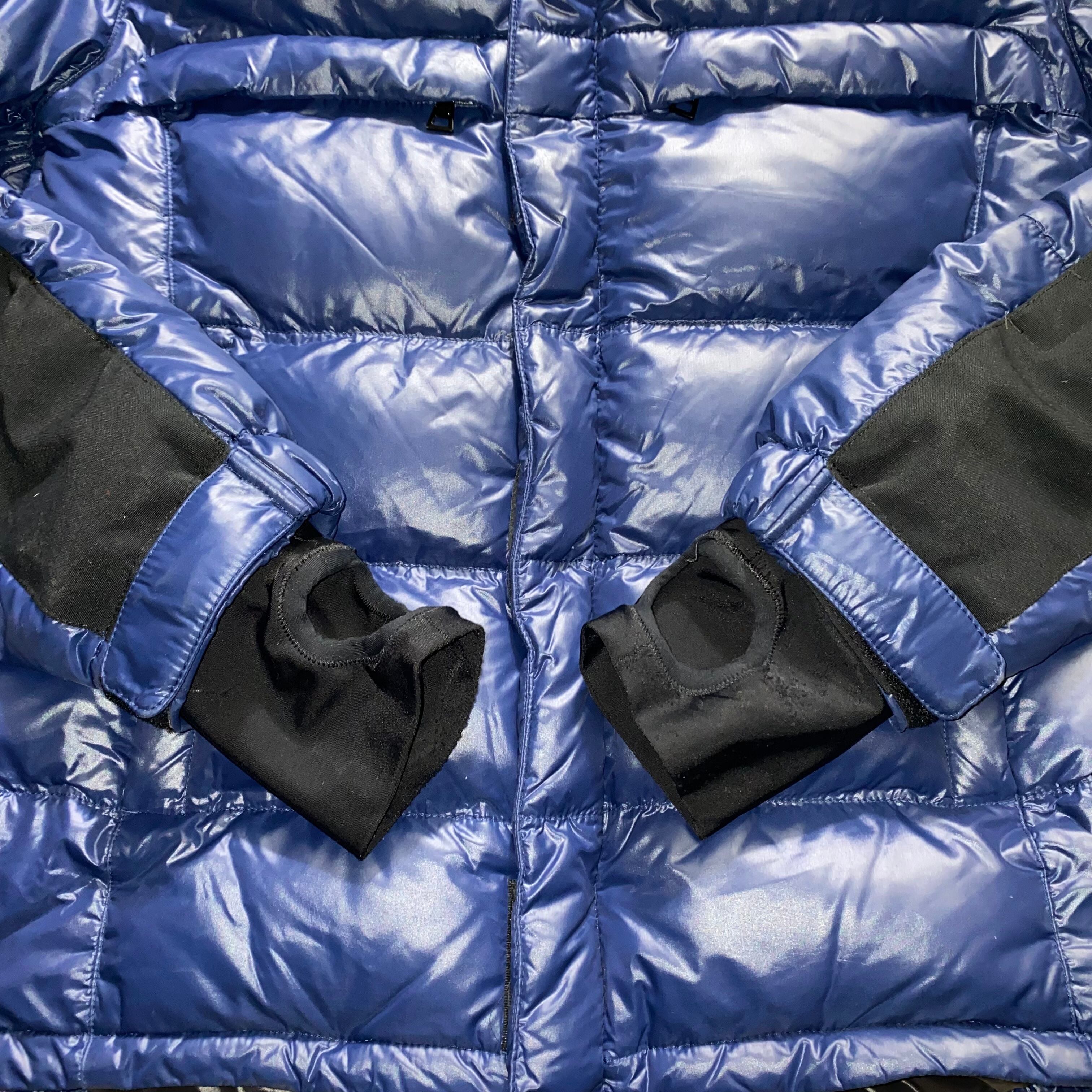 PRADA black switching blue down jacket | NOIR ONLINE