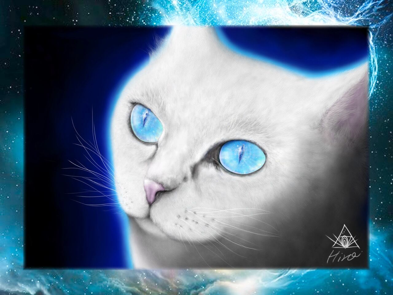 シリウスの猫〜真我に繋がる銀河の瞳〜 絵画 。壁掛け絵手描き【猫たち