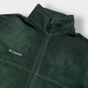 Columbia フリースジャケット ジップアップ フルジップ アウター XL ビッグサイズ コロンビア アウトドア ワンポイント 刺繍ロゴ ディープグリーン US古着