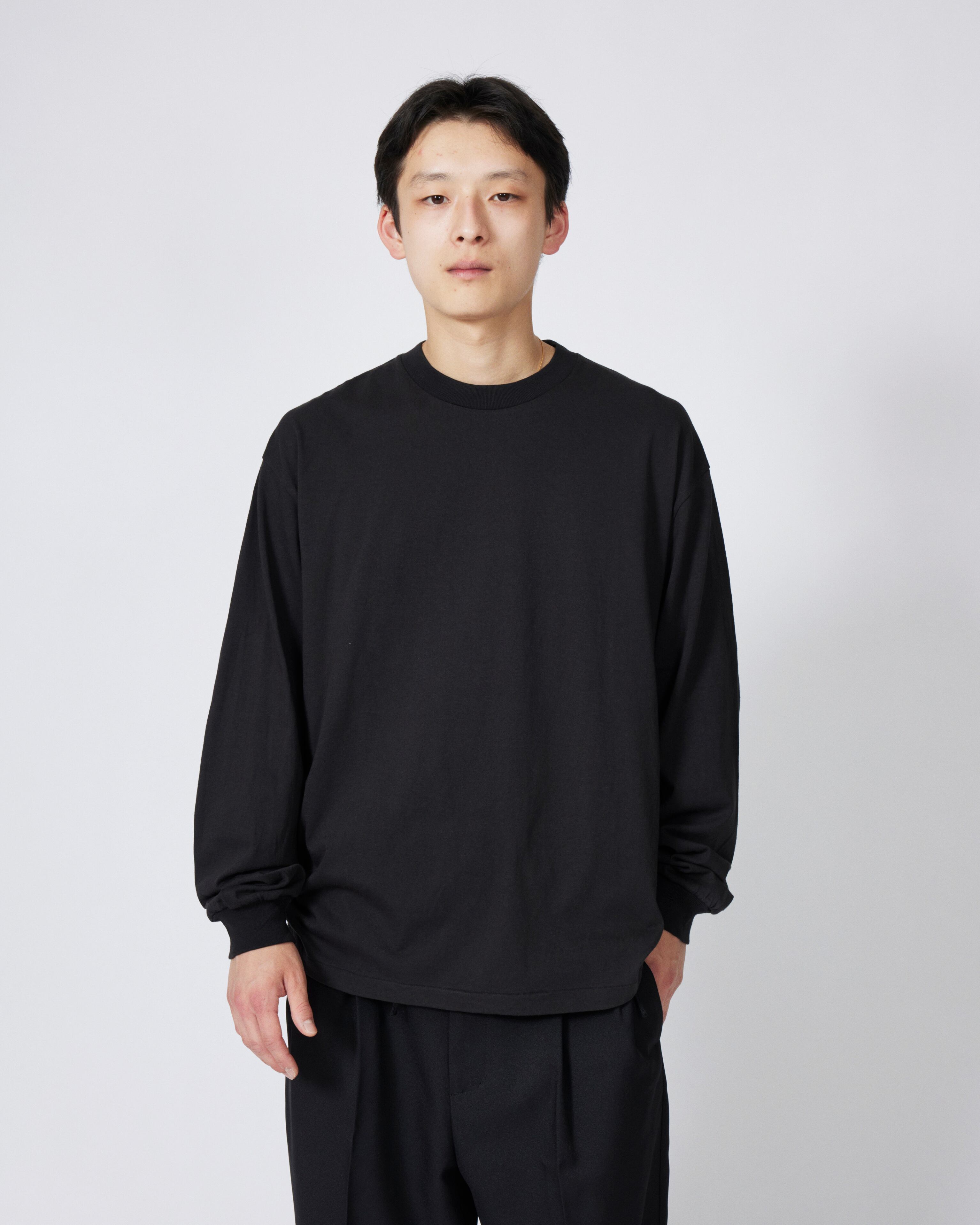 everyone american cotton long sleeve tee shirt (BLACK) | everyone