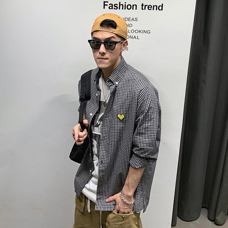 格子柄シャツ カジュアルジャケット ロング レッド 刺繍 Xu_Tailang54717271494