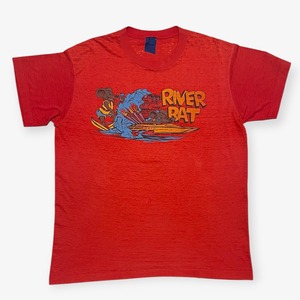 80s｜NIKE｜プリントTシャツ｜RIVER RAT ネズミ×ボート レーシングプリント USA製 フェードレッド｜コンディションボロ