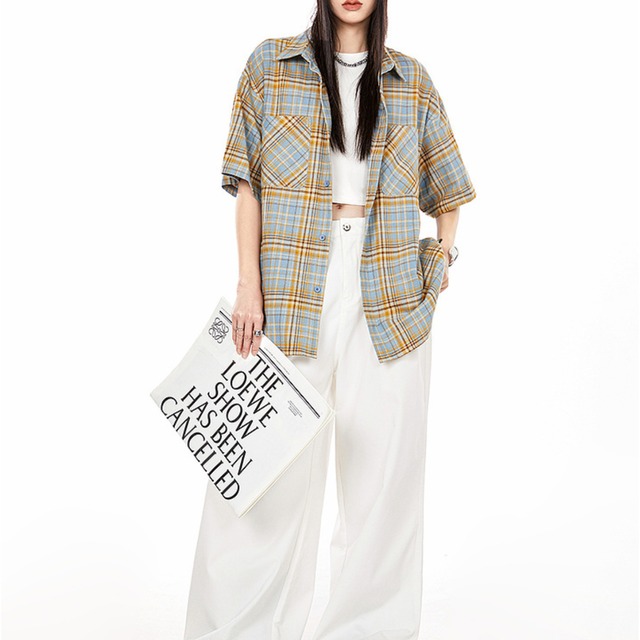 checked short sleeve shirt　チェック柄半袖シャツ　J0056