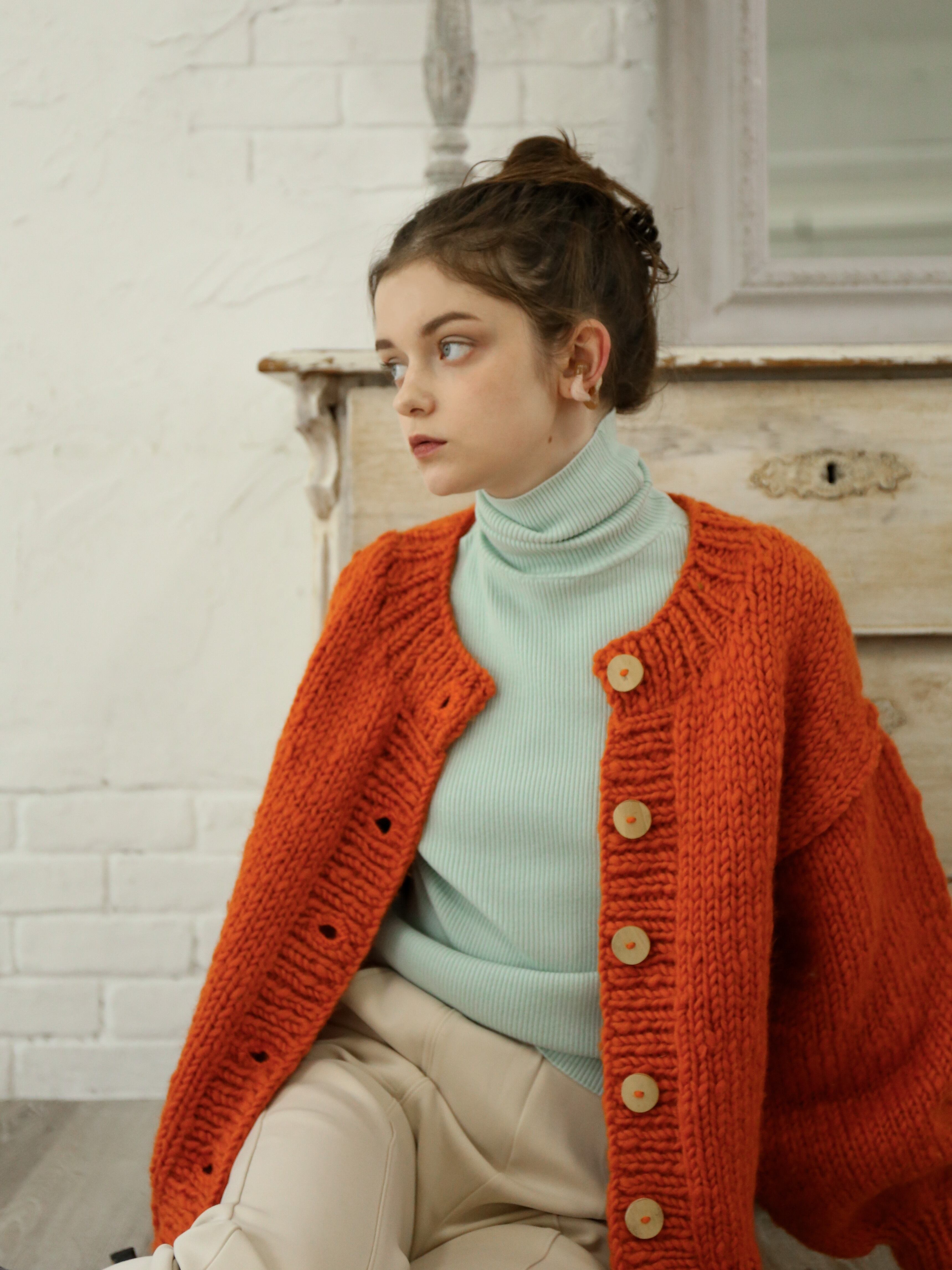 handmade knit cardigan（orange） | Katrin TOKYO