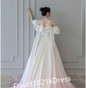 エレガント ウェディングドレス ベアトップ パフスリーブ ポンチョ