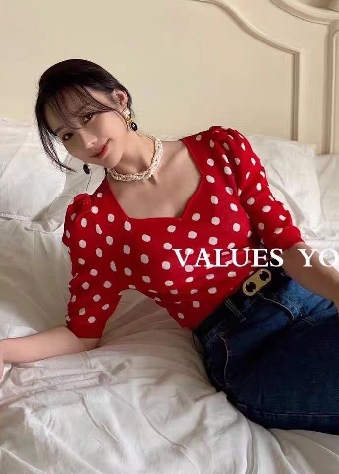 ドット5部袖トップス　AJ22038-700