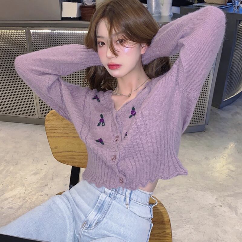 ショートセーター コート スプリングオータムVネックニットカーディガン 大人ガーリー スウィート キュート カジュアル 春物 秋物 試着室59400895731