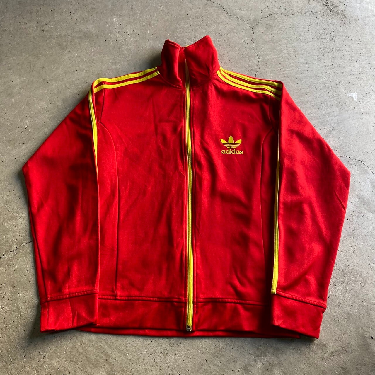 アディダス Adidas トレフォイル ロゴ フロッキープリント 袖ライン ハイネック ジャージ トラックジャケット メンズxl相当 古着 レッド 赤 ジャージ トラックジャケット Cave 古着屋 公式 古着通販サイト