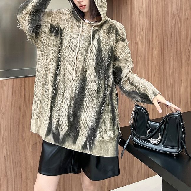 PAINT HOODED OVERSIZED PULLOVER KNIT 2colors M-15318