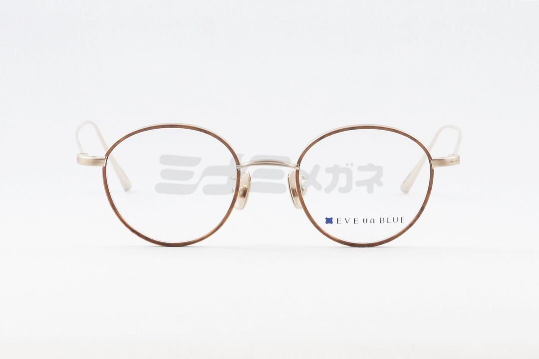 Eve くじ 丸メガネ EVE un BLUE メガネ Mini M002 Col.Shirring Gold-Brown