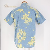 メンズ マジュン OCEAN BLUE MAJUN トップス ブラウス ブルー系 シャツ アロハシャツ 花柄 ドット柄 水玉 水色 黄 明るい カジュアル かりゆし かわいい おしゃれ お出かけ フラワー 半袖 イエロー系