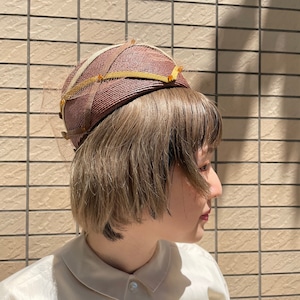 VINTAGE brown ribbon beads hat