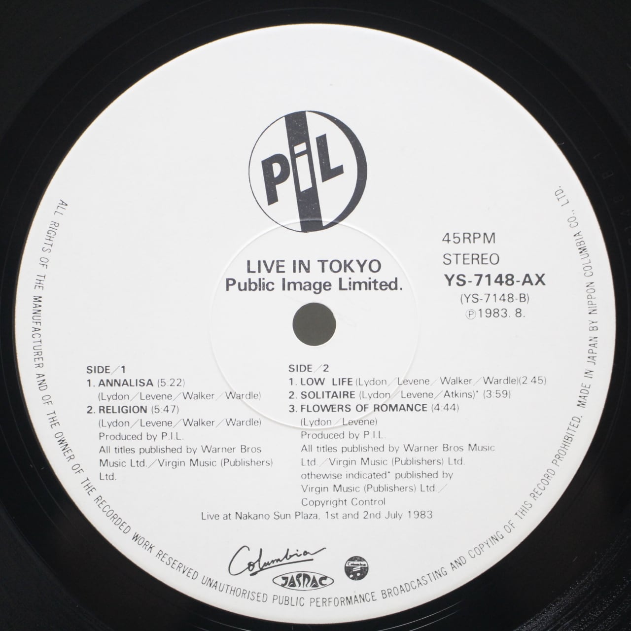 Public Image Limited / Live In Tokyo [YS-7148→49-AX] - 画像3