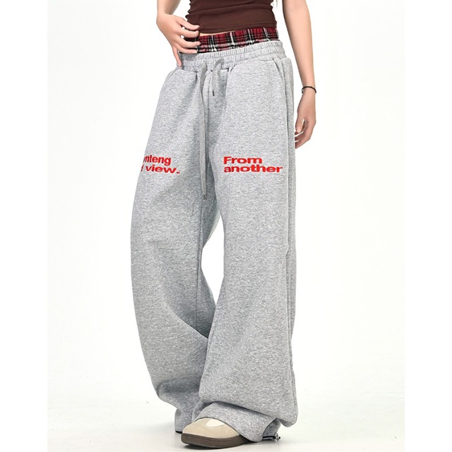 waist check pattern english letter sweatpants　ウエストチェック柄英字スウェットパンツ　J1383