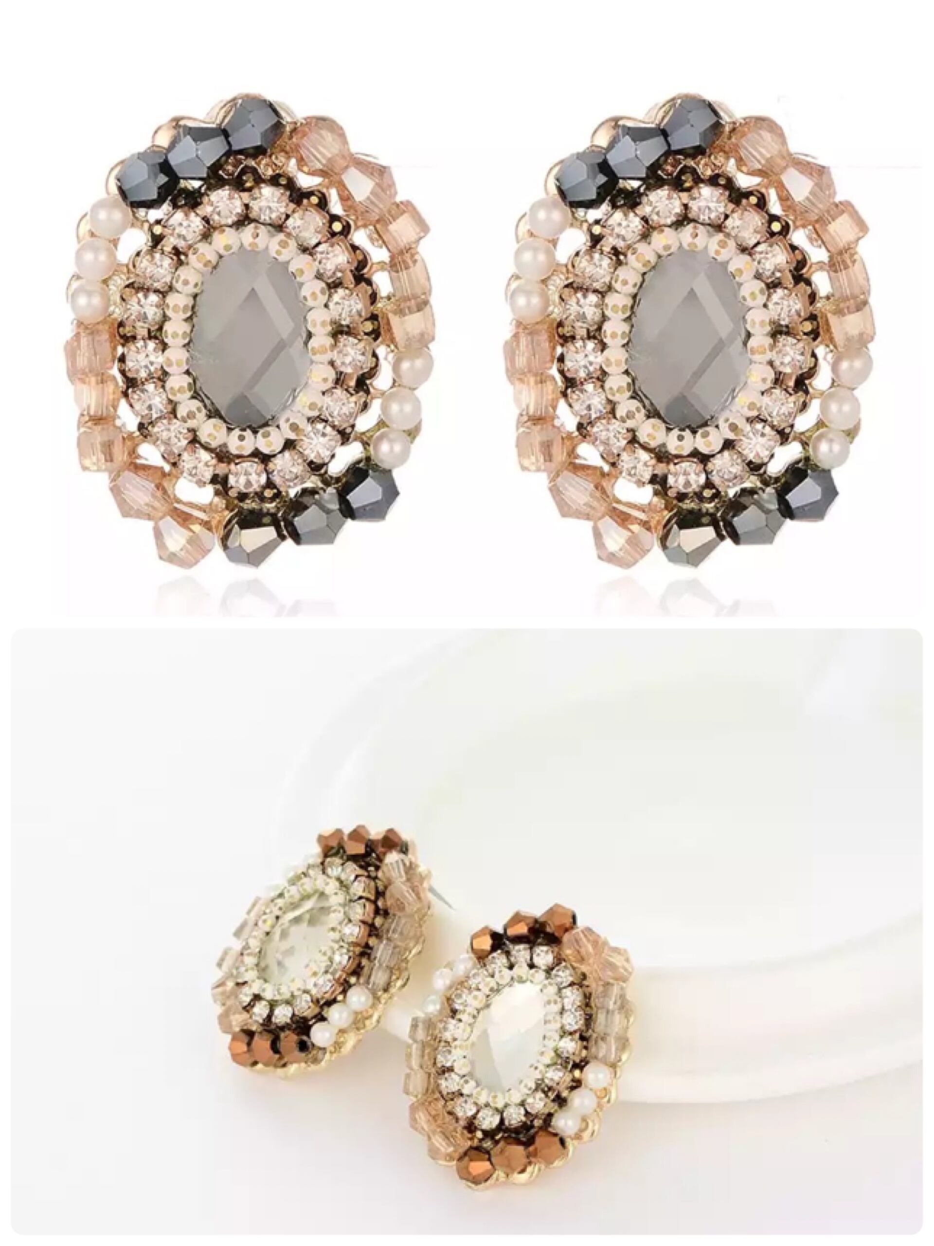 送料無料【予約商品】 (80015) ビーズ ピアス 額 フレーム ラインストーン アンティーク 結婚式 パーティ