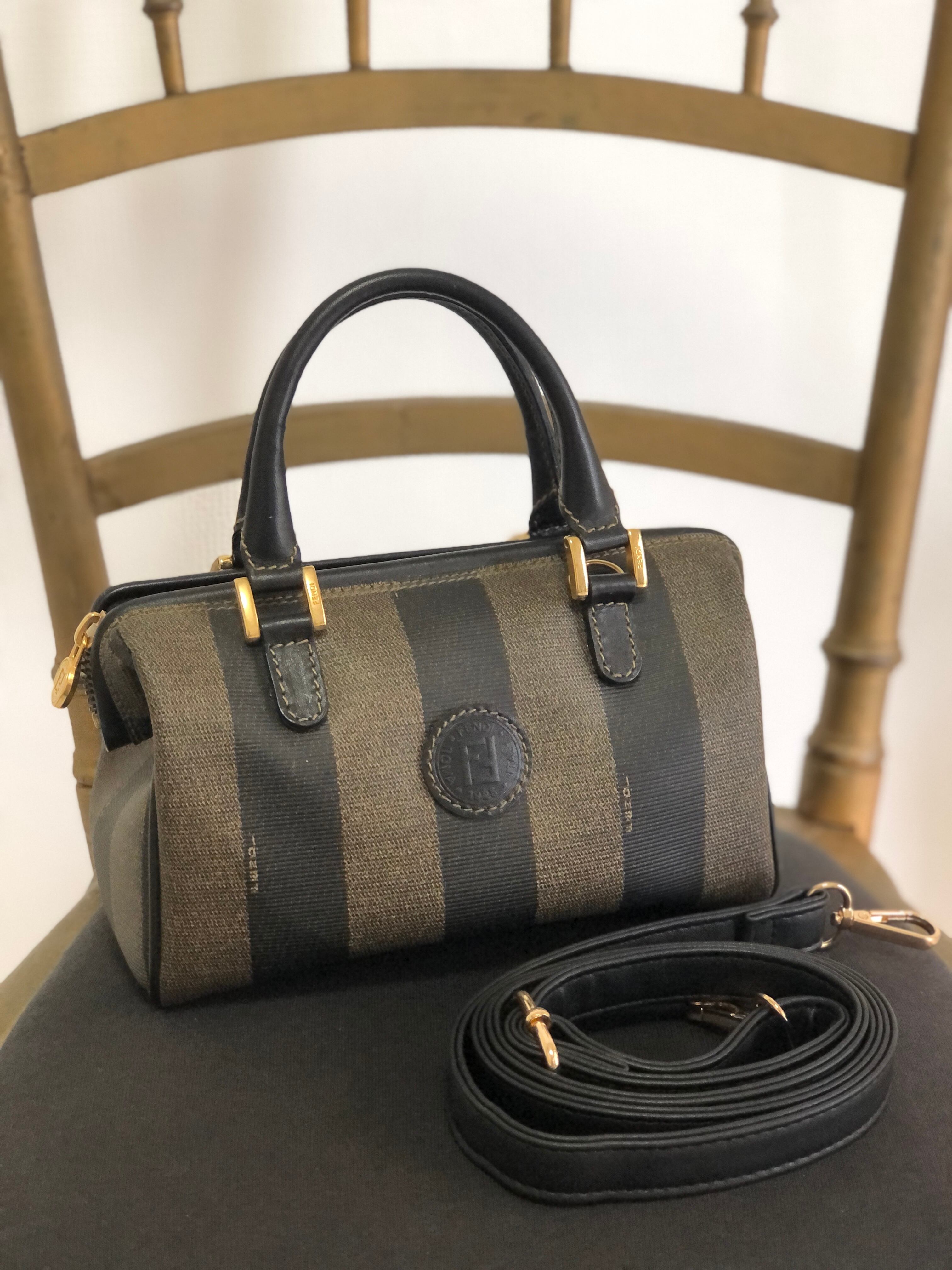 FENDI フェンディ ペカン ハンドバッグ ブラウン FFロゴ レザー ミニ  