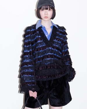 1980s tiered ruffle lace pullover