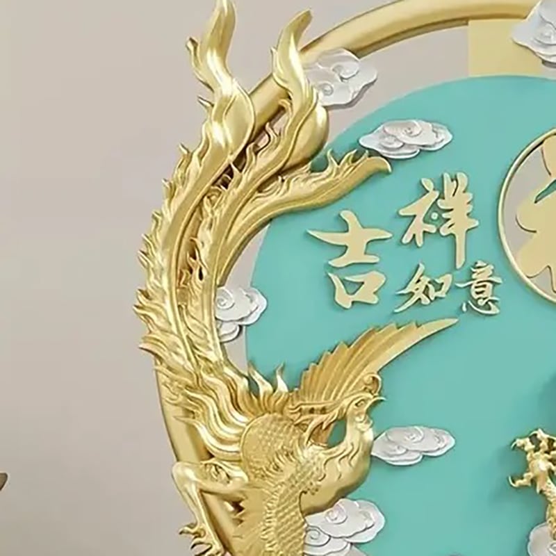 ドラゴン 龍 竜 鳳凰 鳥 樹脂 ブルー 青 置物 オブジェ 金龍 風水 開運