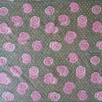 ブロックプリント生地【50cm単位】インド綿 花柄 カーキ×ピンク #35371-KH1