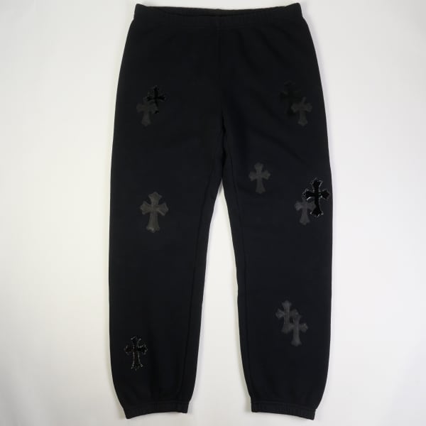 CHROME HEARTS GRP Y NOT Sweat Pants クロムハーツ ワイノットスウェットパンツ クロスレザーパッチ シルバープレート ブラック サイズL【230526】【-A】【me04】