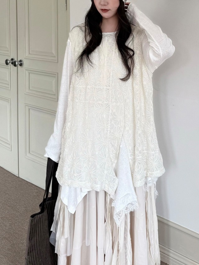 Jacquard front slit loose camisole vest [T2804]