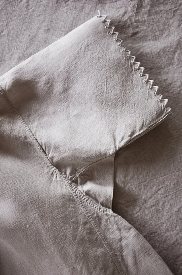 フランス 1900s リネン 灰色サーカスとピエロギャザーワンピースc アンティーク