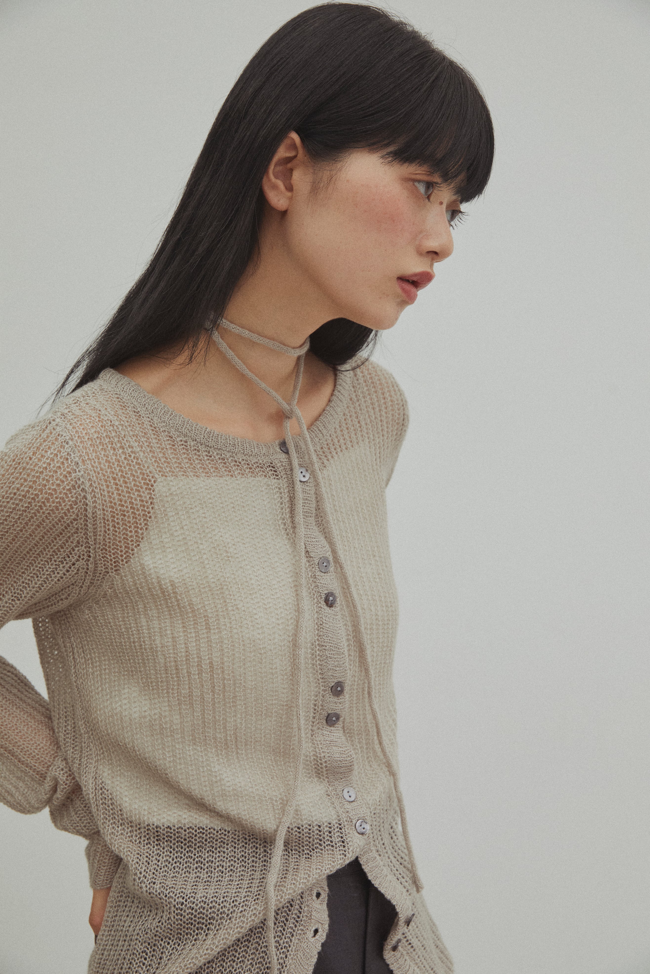 DU250721 Sheer Knit Cardigan | dium.