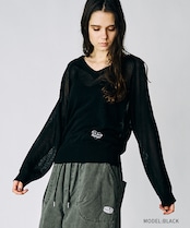 ロゴVネックシアーニットTOPS (BLACK) CQ-49014