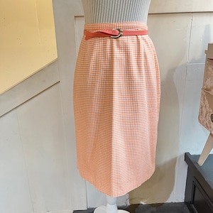 60's salmon pink check cotton skirt with belt
