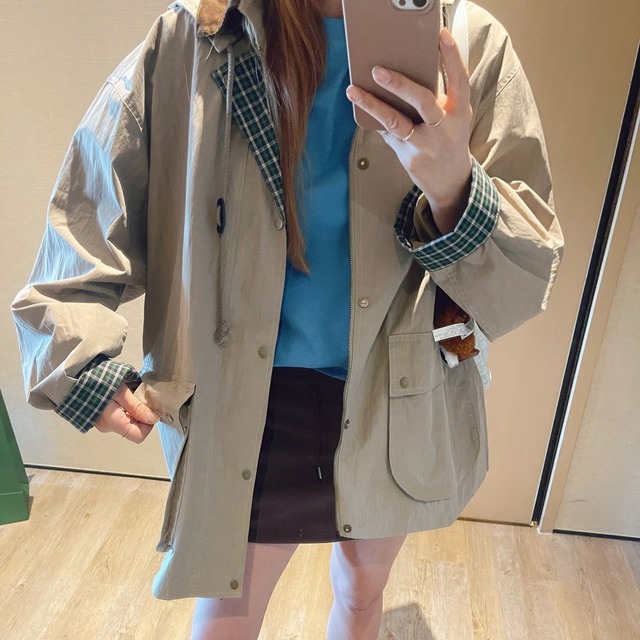 hoodie oversize big-pocket checked outer　2litr06287