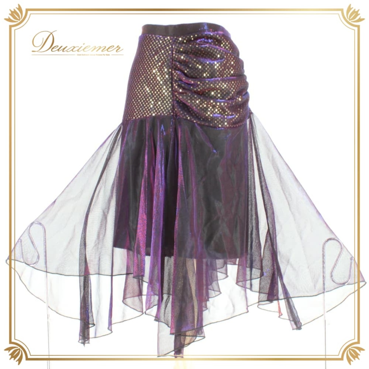 社交ダンス 衣装 スタンダード スカート レッスンウェア ブラック系 レッド系 パープル系 ブルー系 ゴールド系 青 赤 黒 金 紫 練習着 フレアスカート 社交ダンススカート 練習用スカート ダンスレッスン 競技 スタンダード用 スカート単品 タンブラー風 フリル風 裾広がり ひらひら オシャレ きれいめ 派手め 華やか 光沢感 シアー感 メッシュ風 裏地なし風 伸縮性あり ファスナー付き 裾 フリンジ風 カラフルカラー グラデーション風 鮮やか カラー切替 ブルーパープル レッドパープル 紫赤青