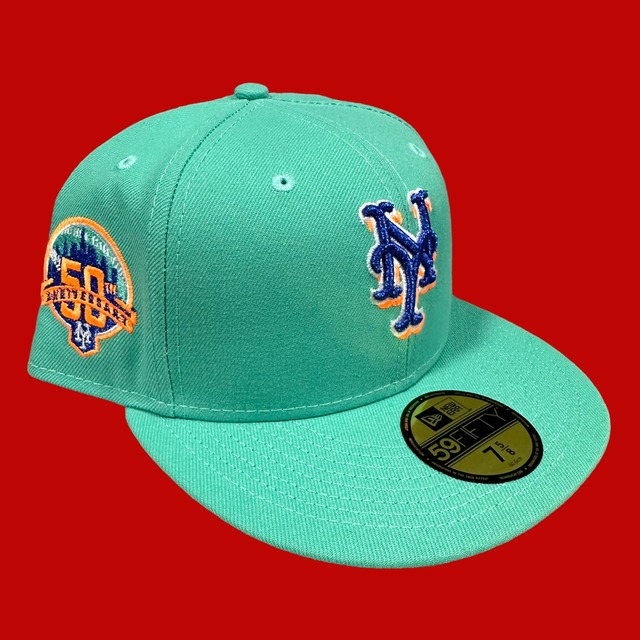 New York Mets 50th Anniversary New Era 59Fifty Fitted / Mint (Orange Brin)