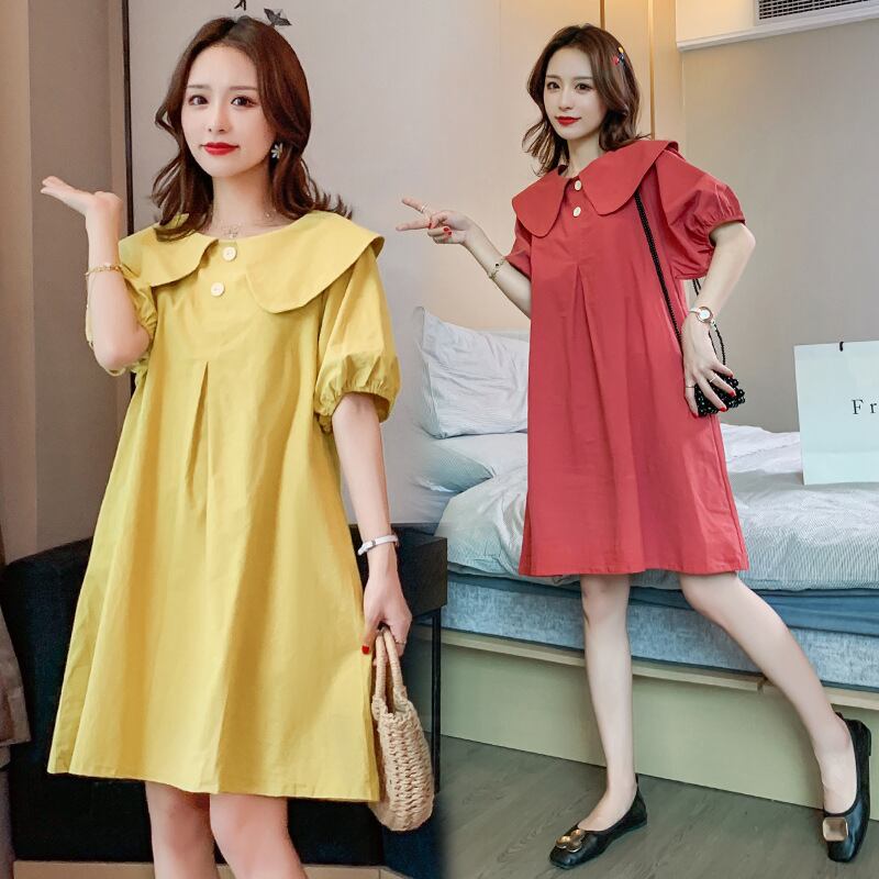 【新作】【送料無料】 マタニティドレス2020夏の新しい綿とリネンの人形の襟の小さな新鮮なドレス、年齢を減らすミドル丈のマタニティドレス-アリババ コットン サマー 夏物 expec210973490998