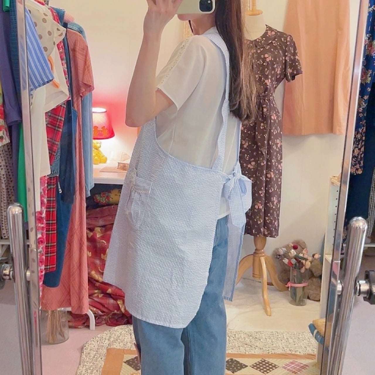 dog wappen gingham seersucker apron