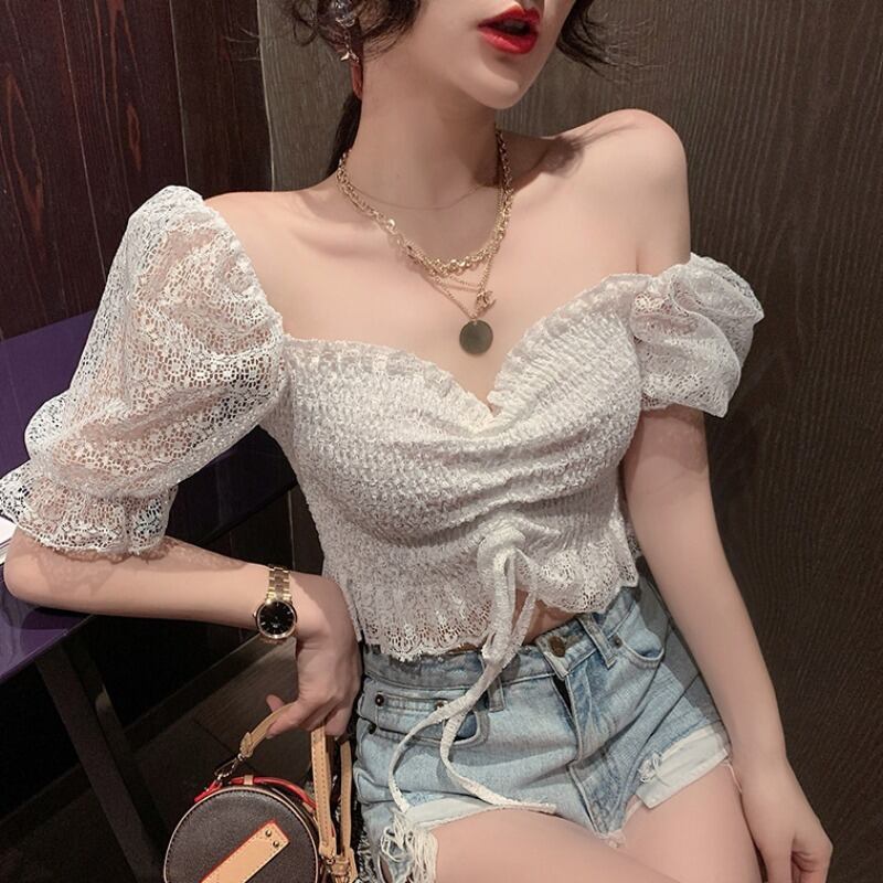 サマースタイルレースシャツ ショートトップス レディース 夏物 ハンチェンe51958857733