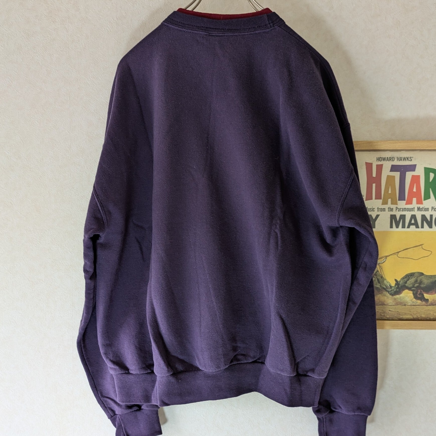 90s【Morning Sun】ビンテージスウェット 鳥とベリー 紫×エンジ サイズ