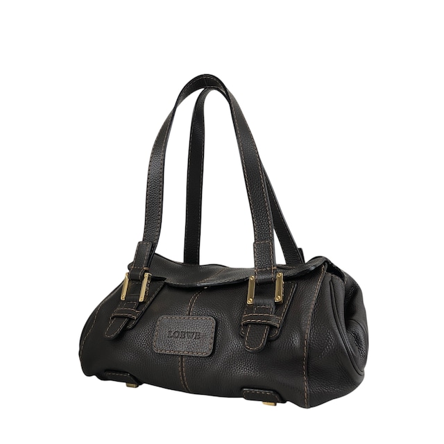 LOEWE ロエベ ハンドバッグ ブラウン 型押しロゴ レザー フラップ vintage ヴィンテージ オールド s7e7fm