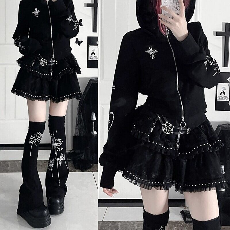 Cross stud zip hoodie r0139
