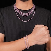 【Ice136】Pink Moissanite Tennis Chain Bracelet(3mm)
