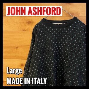 【JOHN ASHFORD】イタリア製 柄ニット セーター 総柄 L  アメリカ古着