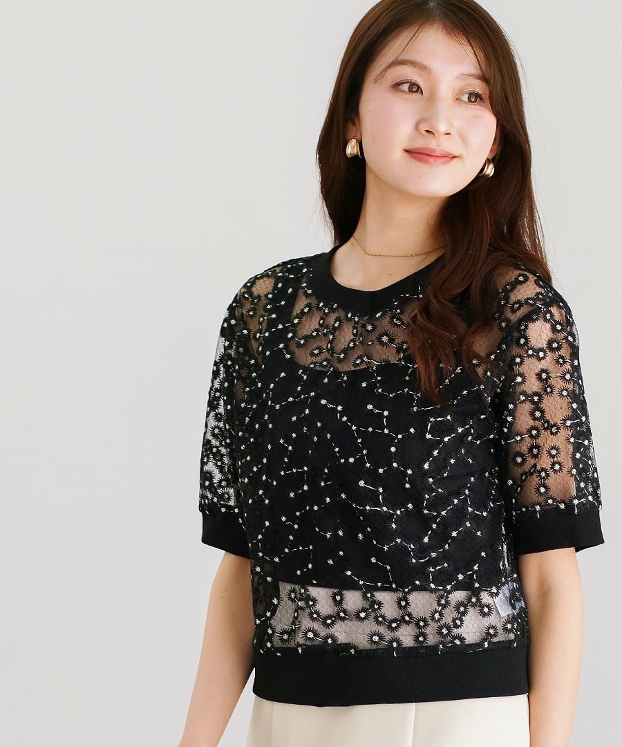 SALE 40%OFF】 デイジー刺しゅうレース・前後2WAYプルオーバー SALE 40%OFF】 デイジー刺しゅうレース・前後2WAYプルオーバー