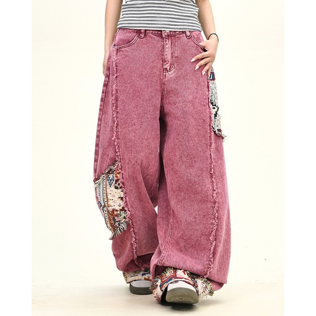 ethnic patchwork fringe denim　エスニックパッチワークフリンジデニム　J1037