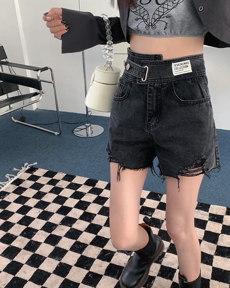 ブラックグレーハイウェストウェストショーツ サマー薄手パンツ 夏物 ブルマー モンロー34044789718