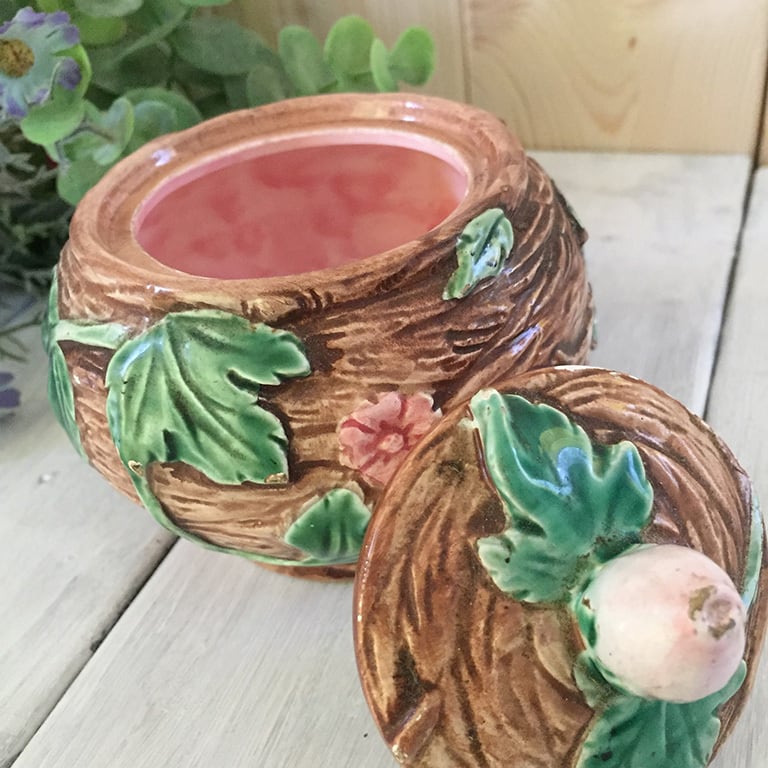 アンティーク雑貨 ビンテージ小物入れ 茶色に花模様 陶器製 | eggsmile