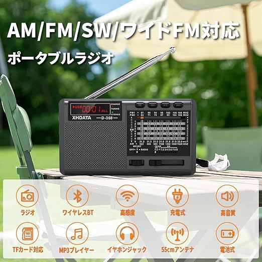 XHDATA D368 FM/AM/SW/ワイドFM対応 高感度受信 小型 ポータブルラジオ