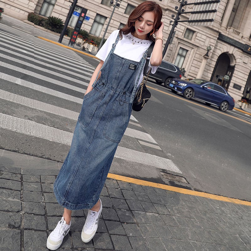 デニムワンピース ジャンパースカート ロング ワンピース レディース ミモレ丈 ロング デニム かわいい おしゃれ カジュアル 無地 春 夏 秋 10代 代 30代 40代 大人カジュアル ワンピース コーデ 大きいサイズ Xl 2xl ストレート デニム ハイウエスト ノースリーブ