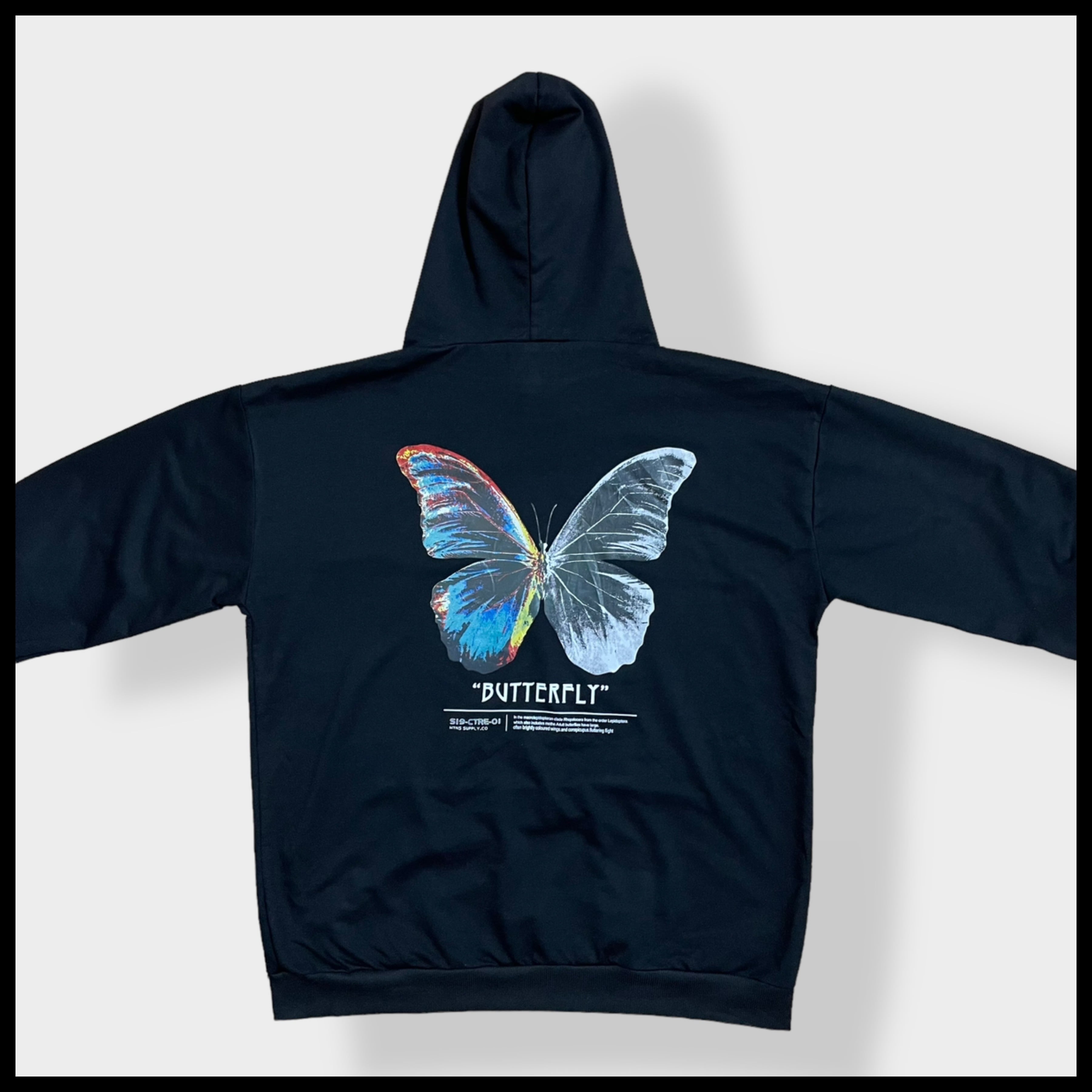 【USA古着】 BUTTERFLY バタフライ 蝶々 バックプリント ロゴ 薄手 パーカー プルオーバー スウェット フーディー hoodie XXL  黒 春物 us古着 | 古着屋手ぶらがbest powered by BASE