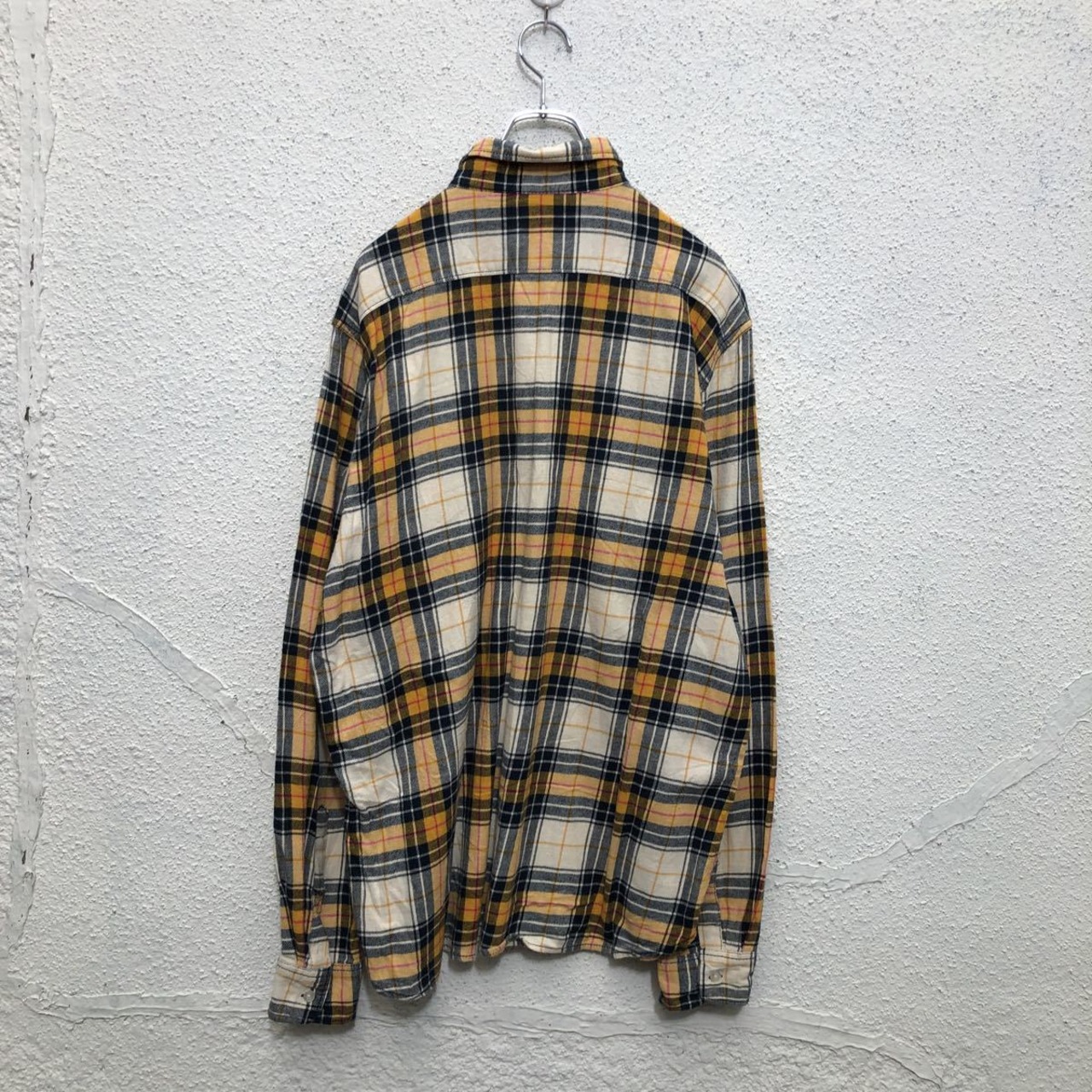 H&M L.O.G.G. 長袖 チェック柄 シャツ L イエロー 2ポケット 